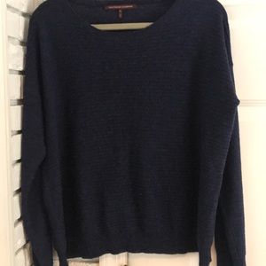 French wool sweater, navy ribbed pattern